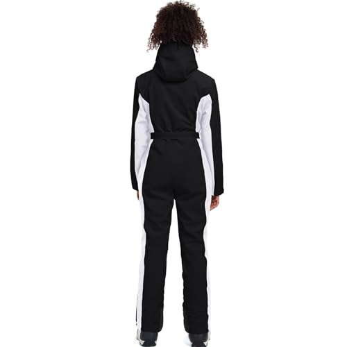 HOTIAN Damen Skianzug Damen Einteiler Skioverall Winter Warme Schnee Skifahren Winddicht Wasserdicht Outdoor Schneeoverall Jumpsuit Mit Kapuze Verdicken Schneeanzug Ski Suit Black XL01