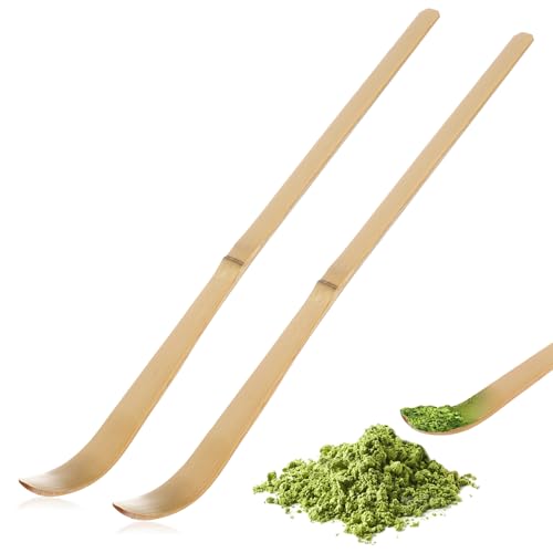 2 Pcs Brown Bamboo Matcha Scoop Japanese Chashaku Hooked Green Tea Spoon Japanese Bamboo Matchas Scoop Traditional Tea Ceremony Spoon for Matcha and Coffee Espresso Teas Accessories