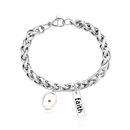 Fashion Stainless Steel Link Chain Wrist Cuff Chunky Bracelet With Faith Mustard Seed Charms For Men Women 7.9" (8Mm-Oval) #TOP4