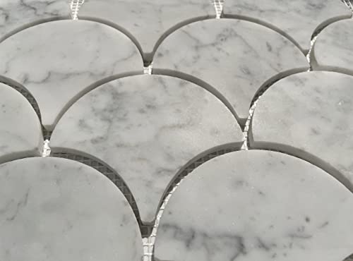 Stone Center Online Carrara White Marble Grand Fish Scale Fan Shape Mosaic Tile Honed Kitchen Bath Wall Floor Backsplash Shower (1 Sheet)
