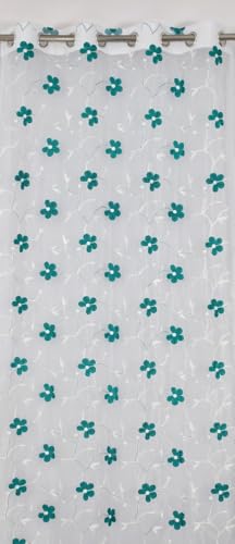 Image of Embroidered Floral Sheer Net Curtain for Window - 5x4 Feet - Transparent Aqua Net Curtain - Pack of 1 - Elegant Lightweight Decor for Living Room & Bedroom