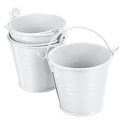PATIKIL Małe metalowe wiadro 5 cm x 5 cm, 3-pak kolorowych wiaderek śliczne cukierkowe małe dekoracyjne wiaderka z uchwytami do rękodzieła na imprezę, białe