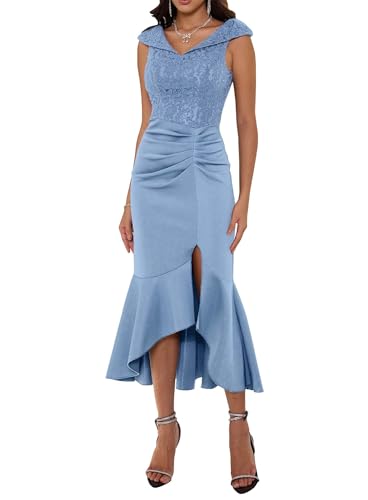 Robe de soirée élégante en dentelle bleue, la promesse d'une nuit magique et inoubliable