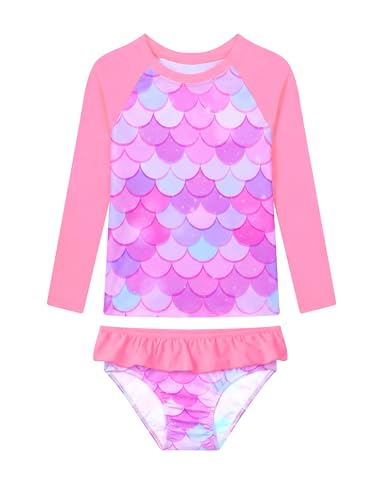 Image of Girls Rash Guard Swimsuit Long Sleeve Tankini Sets Two Pieces Bathing Suit Swimwear UPF 50+ Sun Protection