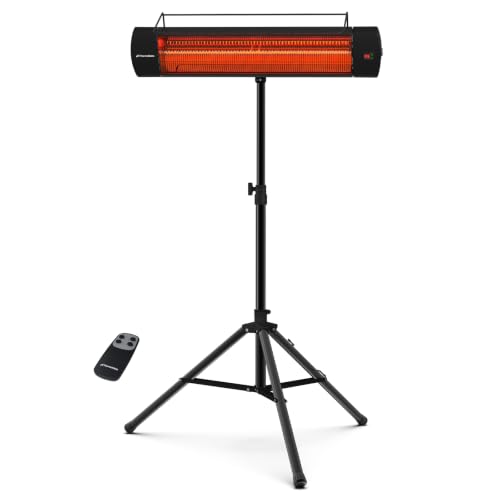 ThermoMate Infared Patio Heater for Outdoor with Tripod, Electric 1500W IP65 Waterproof with Remote, 3 Heating Levels & 24H Timer for Restaurant Backyard, Plug-in 120V Black