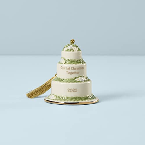 Lenox 2022 Our First Christmas Together Cake Ornament, Porcelain, Ivory, 0.35 - Image 2