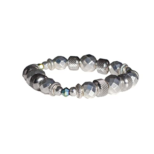 Pulsera de Hematita Plata Natural y Acero Inoxidable Hombre y Mujer Cover