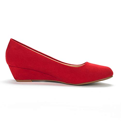 DREAM PAIRS DREAM PAIRS Women's Debbie Mid Wedge Heel Pump Shoes,Size 11,Red/Suede,Debbie