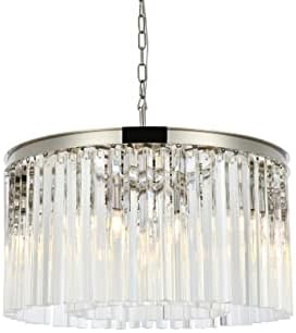 Elegant Lighting Sydney Collection 1208D26PN/RC 8-Light Pendant Lamp with Royal Cut Crystals, Polished Nickel Finish