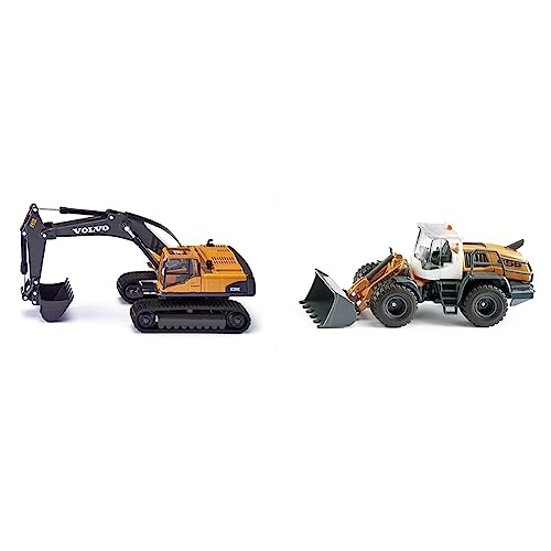 Siku 3535, Volvo Hydraulikbagger & 3561, Liebherr L 556 Radlader, 1:50, Metall/Kunststoff, Orange, Beweglicher Frontlader, Motorhaube zum Öffnen