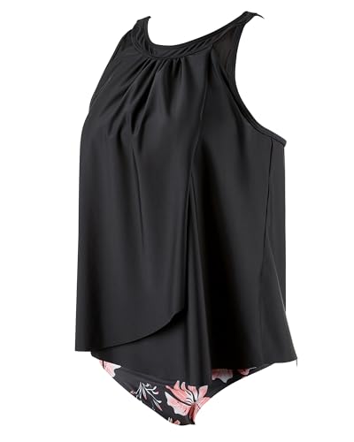 Image of SUUKSESS Women Tummy Control Tankini Bathing Suit Ruffle High Waisted Swimsuit