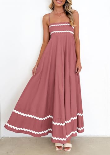 Image of PRETTYGARDEN Women's 2026 Summer Flowy Maxi Dress Casual Sleeveless Spaghetti Strap Ruffle Beach Long Dresses