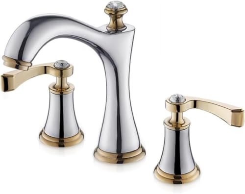 CokBlu 真鍮製洗面台混合栓|3 穴取付式|32-40mm 穴径調整可能|セラミックバルブ節水設計|フィルター内蔵|浴室・洗面ボウル対応|曲線スワンネック形状?