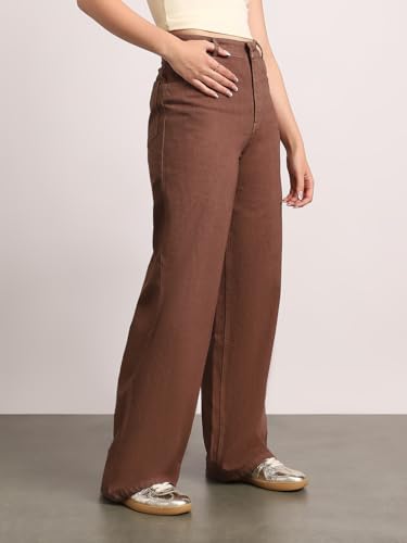 Image of Urbano Fashion Women's High Rise Loose Baggy Fit Washed Jeans Non-Stretchable