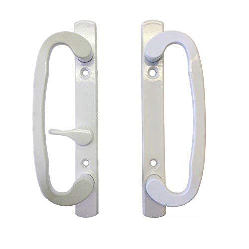 Sliding Glass Patio Door Handle Set, Mortise Type, White, 3-15 16 Screw Holes,| for Right- or Left-Handed Doors | Thumbturn in The B (Offset) Position