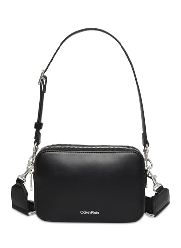 CALVIN KLEIN Damen Webbing Double Strap Camera Bag Lv04F3165G Crossover, Black (Black/Shiny Nickel)