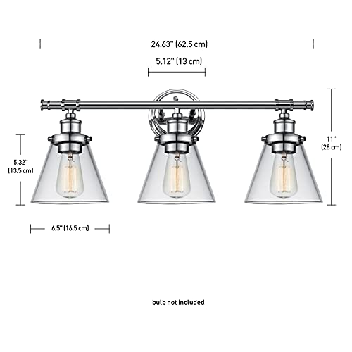 Image of Globe Electric 51445 Parker 3-Light Vanity Light, Chrome, Clear Glass Shades, Bulb Not Included