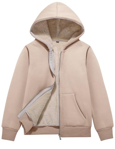 Flygo Unisex Boys Girls Fleece Jacket Hoodie Sherpa Lined Zip Up