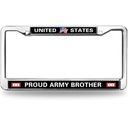 Image of Army Brother License Plate Frame, Stainless Steel Metal Auto Tag Holder | Support your soldier with this durable metal Army Brother license plate frame, weather-resistant and built to last.