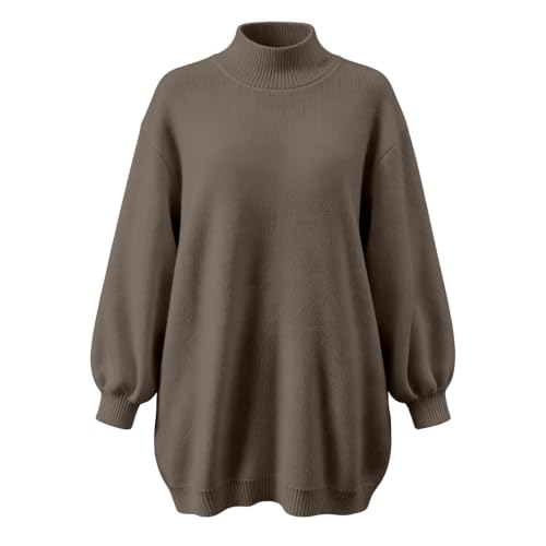 TRCELECTROP Turtleneck Sweater Dress for Women 2026 Fall Oversized Long Sleeve Short Dress Winter Chunky Knit Mini Dresses Coffee - image 3