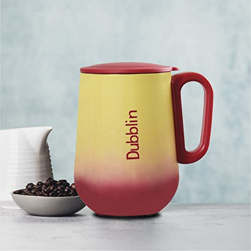 Image of DUBBLIN Rugby Stainless Steel Unbreakable Tea Coffee Mug Double Wall with Handle and Lid, Wide Mouth Mug Keeps Beverages Hot & Cold 270 ML Red