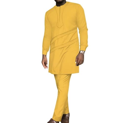 African Mens Clothes Sets Long Sleeve African Suits 2 Piece Attire Dashiki Outfits Slim Fits Nigerian Clothing for Men