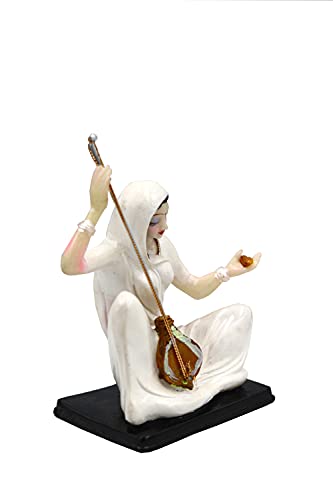 Image of Meera Bai Statue, Polystone Marble Finish, 6 Inch White Washable Showpiece for Home Decor, Mandir & Pooja Room