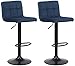 CLP Lot De 2 Tabourets De Bar Feni en Velours I Assise Rembourrée I Piètement Métal Noir I Repose-Pieds I Pivotant I Hauteur Réglable, Couleur:Bleu