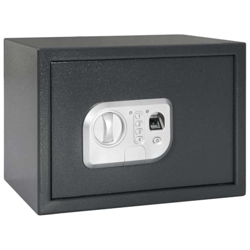 vidaXL Caja Fuerte Digital Gris Oscuro 35 x 25 x 25 cm Acero, Oficina Segura, Caja Fuerte Digital Compacta, Almacenamiento Sin Llave, Bóveda Biométrica de Acero Gris