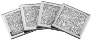METTLAGE 4X Coaster Modern Crystal and Glass Mirror New Set of 4 Glitter Crushed Diamante Jewel 10X10CM, Glass Silver