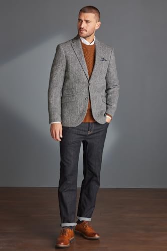 Wangyue Men's Slim Fit Herringbone Tweed Blazer Jacket Casual Sport Coat Bussiness Groomsmen Prom Autumn Jackets4