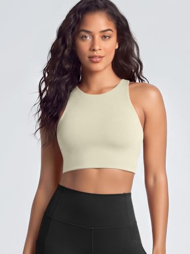 Image of ODODOS Racerback Tank Bra for Women High Neck Non Padded Medium Support Sports Bra Workout Yoga Crop Tops