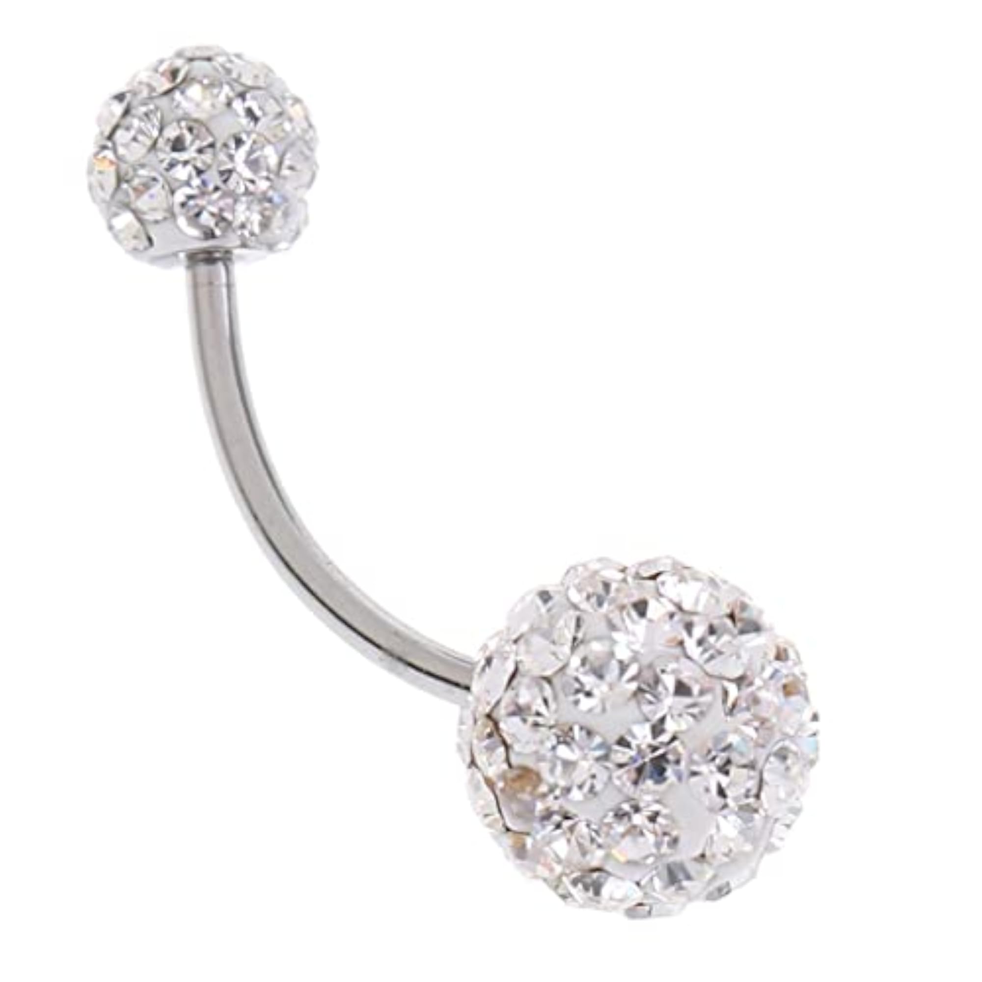 Crystal Ball Button Belly Navel Ring Bar, White