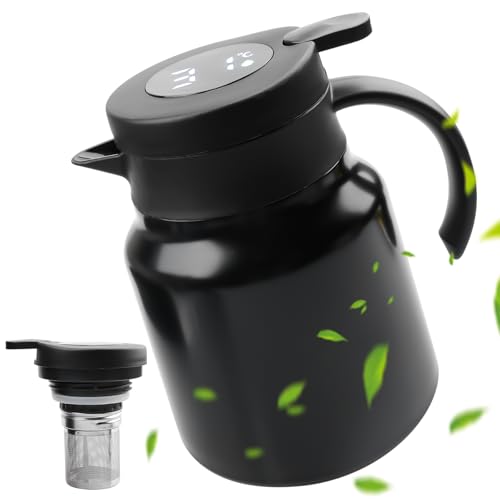 1L Thermoskanne mit Teesieb, Isolierkanne mit Temperaturanzeige Edelstahl Doppelwand Teekanne Thermo Kaffeekanne Thermo für Kaffee, Tee und Milch