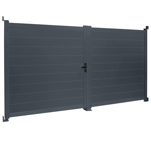 IDMarket - Flügeltor 302 x 160 cm aus Aluminium, anthrazitgrau IDMarket - Flügeltor 302 x 160 cm aus Aluminium, anthrazitgrau