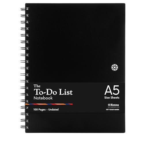 Notsu To Do List Notebook | Minimalist Planner with To-Do Checklist Dot Grid Notes sections. 100 Undated Pages Thick Paper 120 gsm A5 Size 5.8 x 8.3 Black