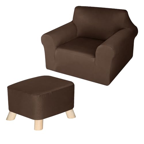 Spandex Super Strech Sofa Slipcovers Non Slip Soft Sturdy Washable Armchair Sofa Covers Furnitute Protector Armchair Bundle Chair Couch Covers for Kids Pets (Solid Coffee)