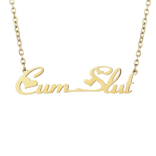 Cum Slut Necklace, Gold Plated or Silver Colored Stainless Steel CumSlut Necklace