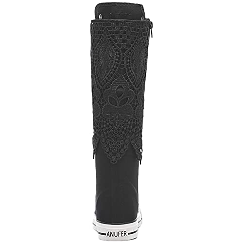 Image of ANUFER Women Fashion Canvas Dance Boots Knee High Bicycling Boots Girls Fancy School Shoes