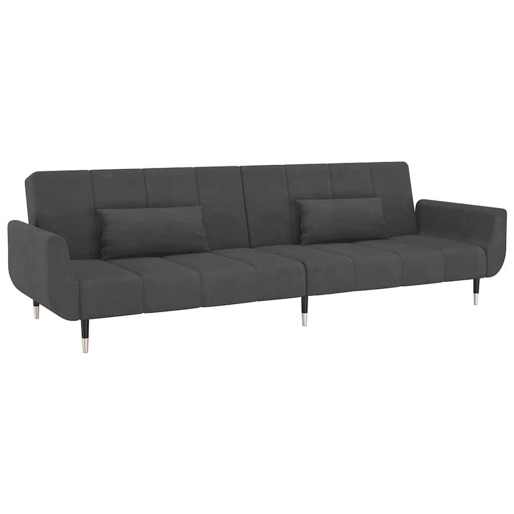 vidaXL 2-Seater Sofa Bed with Two Pillows, Convertible Sofa Bed for Living Room Bedroom, Loveseat Sleeper Sofa Couch Bed, Dark Grey Velvet