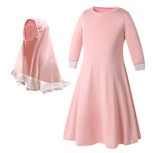 Dasongff bébé Filles Ramadan Abaya avec Hijab Pleine Longueur Robe Burka Maxi Petit Enfant Enfant en Bas âge bébé Fille Robes Ensemble Fille 7 Ans (C1-Pink, 18-24 Mois) Cover