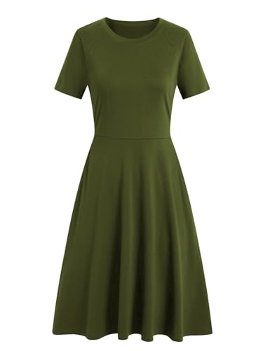 Image of Women's 2026 Fit and Flare Dress Summer Casual Elegant Vintage Floral Printed Work Party A-line Dress with Pockets 162