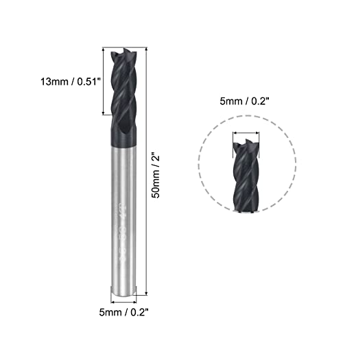 Image of uxcell Square Nose End Mill, 5mm Tip Dia Solid Carbide AlTiN Coated CNC Router Bits 4 Flute Spiral Milling Cutter HRC45 with 5mm Shank 50mm (2-inch) Length