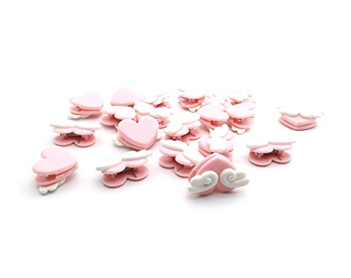 20 Pcs Cute Pink Wings Heart Shape Memo Clips Love Photo Clamps Plastic Binder Clips Paper Clip for Stationery Store Office School Supplies