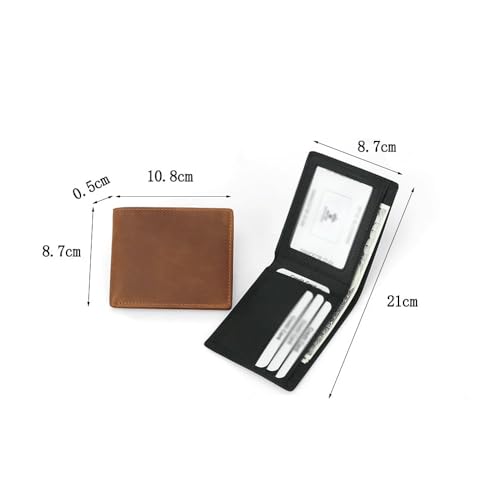 Top Layer Crazy Horse Leather Men's Wallet Two-fold Vintage Money Clip Short Card Bag(D)3