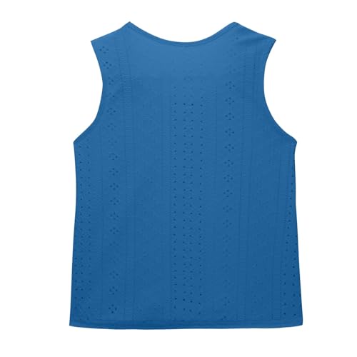 Lmdudan Girls Summer Tank Tops 2025 Eyelet Embroidery Solid Color Shirts Casual Sleeveless V Neck Stretch Soft Blouse Tees2
