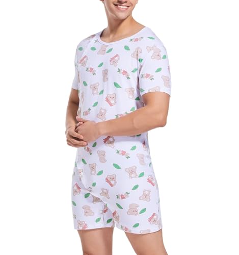 Mens Short Sleeve Onesie Bodysuit One Piece Pajamas Printed Jumpsuit Cotton Romper for Men3