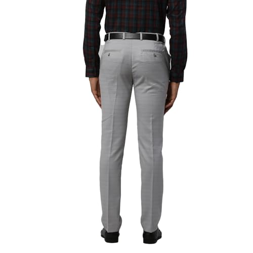 Image of Park Avenue Men's Mid Rise Checks Pattern Super Slim Fit Polyester Blend Flat Front Formal Trouser