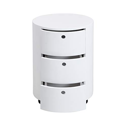 Cherry Tree Furniture DOLIO Drum Chest Bedside Table, Barrel Side Table with Drawers (High Gloss White, 3-Drawer)