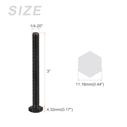 Image of METALLIXITY Hex Head Bolts (1 /4-20 x 3) 20Pcs, 304 Stainless Steel 18-8, Fully Threaded, External Hex Drive, Hex Head Screw Bolt, Black Oxide
